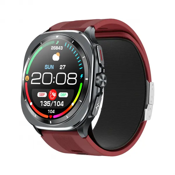 Smartwatch iSEN TK65 Rosu, 1.43 AMOLED, Tensiometru cu manseta gonflabila, Moduri sport, Monitorizare sanatate si somn, Apel BT, Control muzica, Prognoza vremii, NFC, 530mAh