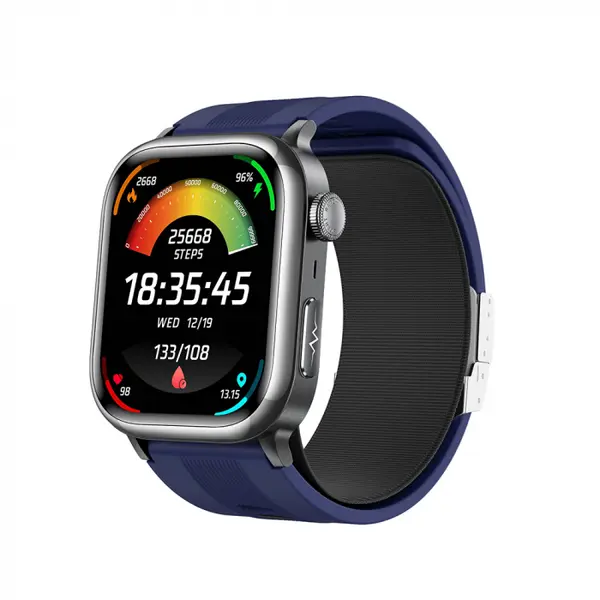Smartwatch iSEN TK66 Albastru, 2.06 AMOLED, Monitor de tensiune arteriala cu pompa de aer, ECG, Ritm cardiac, oxigen in sange, somn si sanatate, Moduri sport, Apel BT, Control muzica, NFC, 530mAh