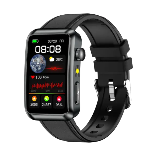 Smartwatch iSEN TK77 Negru, Piele, 1.57 HD, ECG, Micro-Examinare, Risc Glicemie, Acid Uric Lipide, Apel BT, Asistent Vocal, Lanterna, SOS, 250mAh