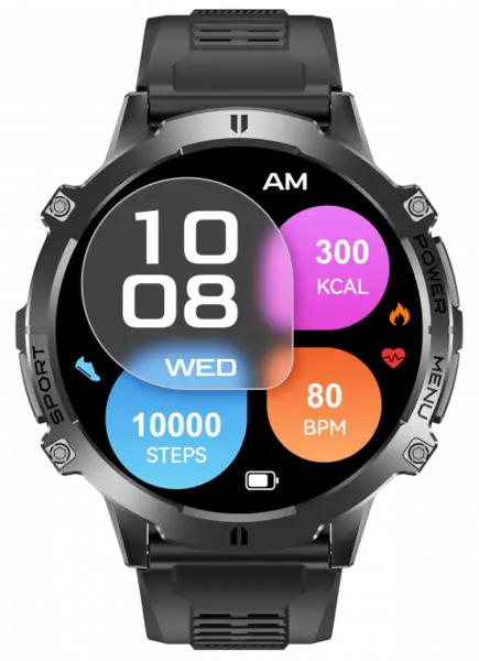 Smartwatch iSEN X3, Silicon negru, AMOLED 1.73 , Ritm cardiac, SpO2, Stres, 100+ moduri sport, Bluetooth, 1000 mAh, Android 9.0 sau iOS 9.0 sau versiuni mai noi