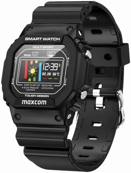 Smartwatch MaxCom FW22 Classic Sport, Display TFT 0.96inch, Bluetooth, Bratara Silicon, Rezistent la apa, Android/iOS (Negru)