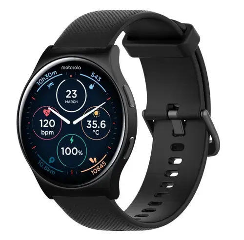 Smartwatch Motorola Moto Watch 120, Ecran AMOLED 1.43inch, Bluetooth, Asistent AI, Microfon, Difuzor, IP68 (Negru)