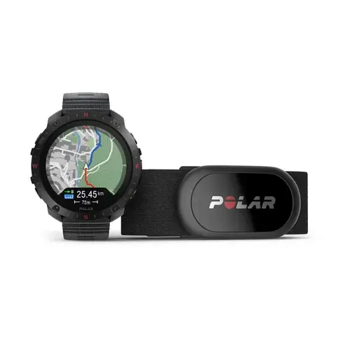 Smartwatch Polar Grit X2 Pro + H10, Ecran AMOLED 1.39inch, GPS, Bluetooth, 32GB Flash, S-L, Busola, Saturatie Oxigen, Giroscop (Negru)
