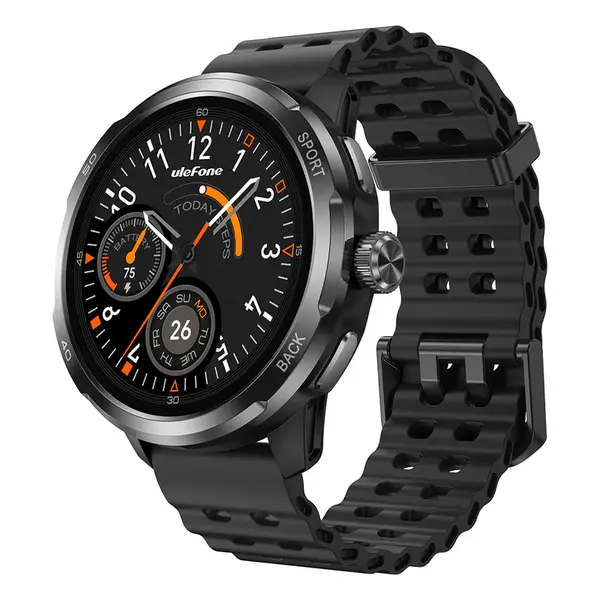 Smartwatch Ulefone Armor Watch Pro Negru, TFT 1.50 , GPS Ritm cardiac, Oxigen, Calorii, Meteo, Monitorizare menstruatie, somn, Bluetooth 5.3, IP68 IP69K, 5ATM, 410mAh