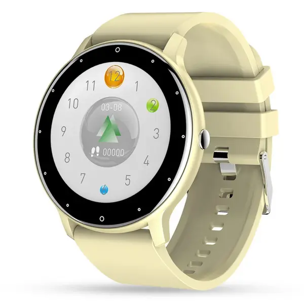 Smartwatch UltraSmart – Ceas Inteligent Slim cu Ecran Tactil HD, Monitorizare Sănătate, Notificări & Moduri Sport, Android & iOS, Crem