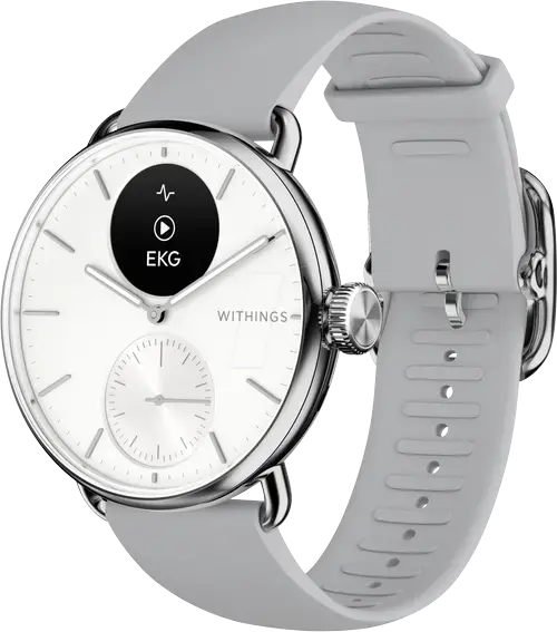 Smartwatch Withings Scanwatch 2, 38mm, Ecran OLED, Sticla Safir, Monitorizare Somn, Activitate, Temperatura, SpO2 (Argintiu/Alb)