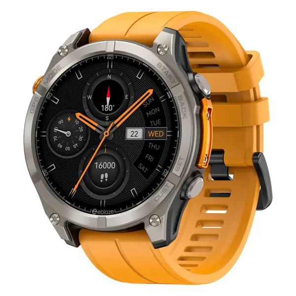 Smartwatch Zeblaze Stratos 4 Portocaliu, 1.43 AMOLED, GPS (6 Sisteme Satellite), HR, SpO2, Apeluri Bluetooth, Notificari, 500mAh, Aplicatie dedicata: GloryFitPro, BLE 5.3, 170+ Moduri Sport