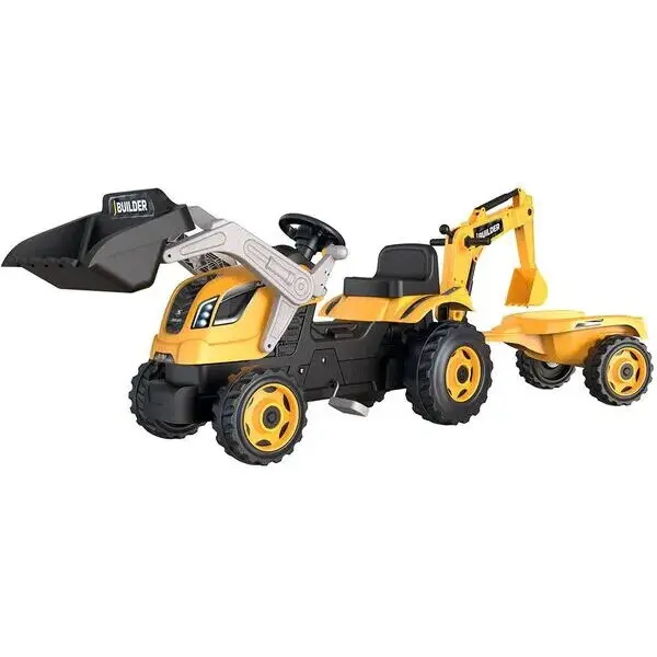 Smoby Tractor cu pedale si remorca Smoby Builder Max Galben