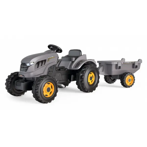 Smoby Tractor cu pedale si remorca Smoby Stronger XXL, 3-5 ani, Gri