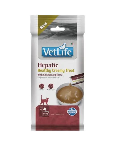 Snack cremos pisici adulte cu dietă hepatică FARMINA Vet Life Hepatic 4x15 g cu pui și ton