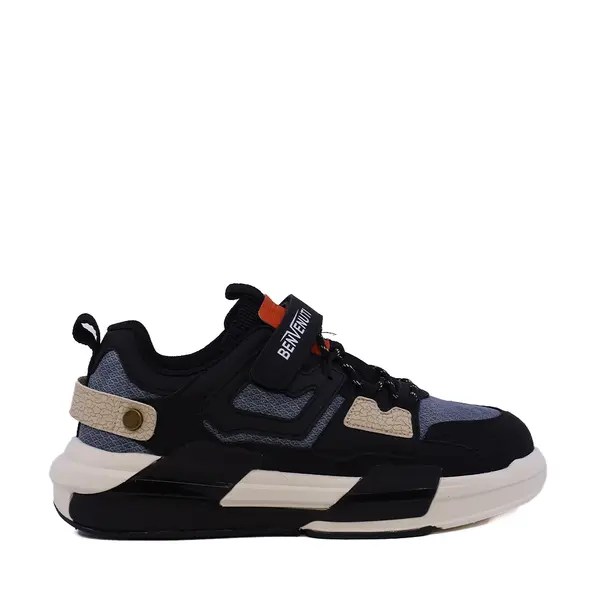 Sneakers baieți Benvenuti negri din piele și material textil 3791MP023N