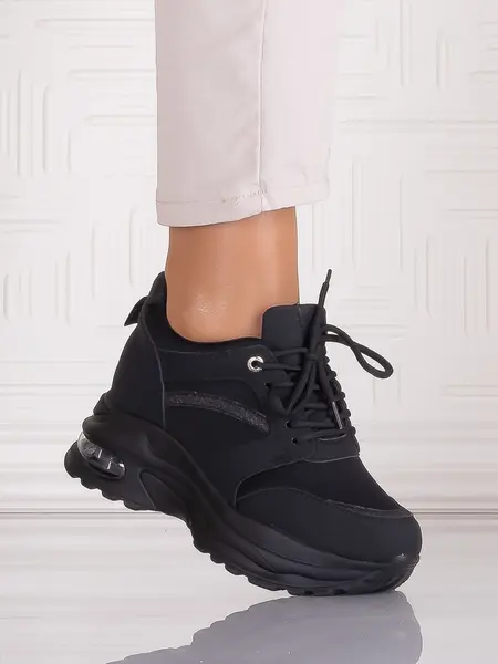 Sneakers dama cu platforma Negri din Piele Ecologica Tammara