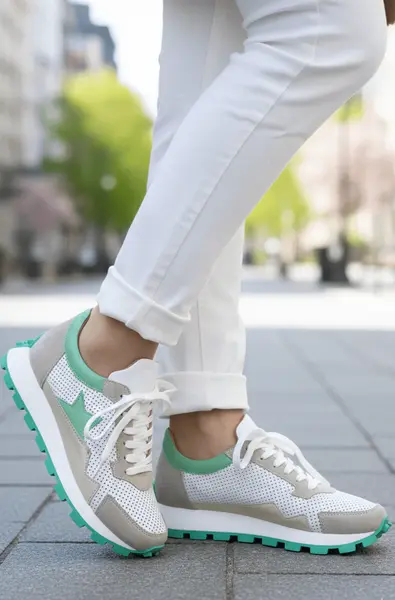 Sneakers Dama Din Piele Albi cu Bej - VEO GREEN