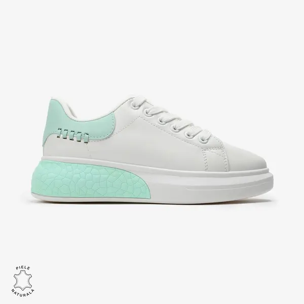 SNEAKERS Dama din Piele Ecologica CRL0129 Alb cu VERDE