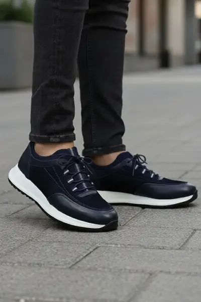 Sneakers din Piele Albastri cu Strech - DAVY BLU
