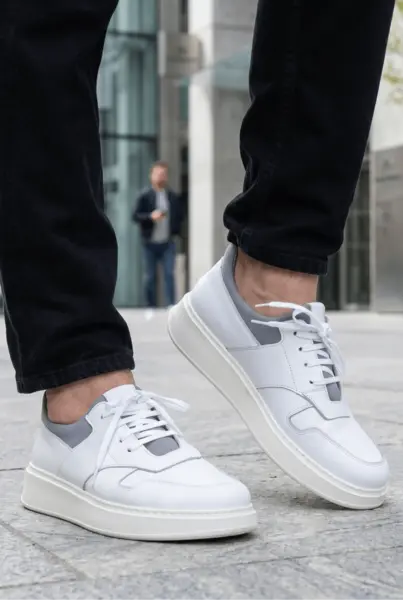 Sneakers din Piele Albi cu Strech - DAVIY WHITE