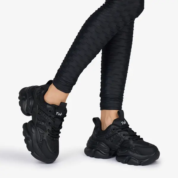 SNEAKERS din PIELE ECOLOGICA SI TEXTIL CRL1038 CULOARE: NEGRU