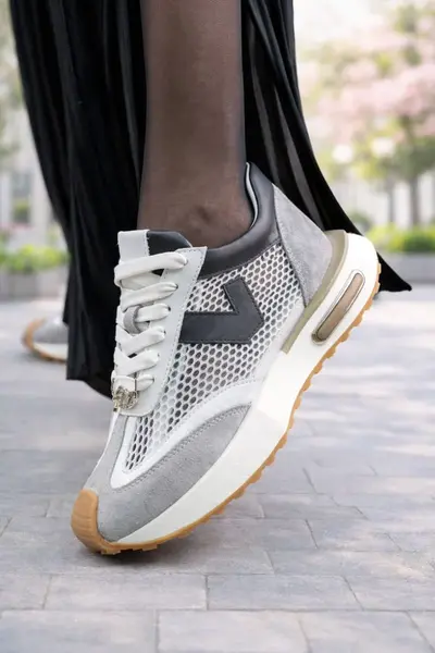 Sneakers din Piele Gri cu Alb - JOYCE