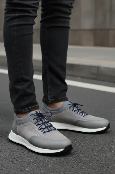 Sneakers din Piele Gri cu Strech - DAVY GREY