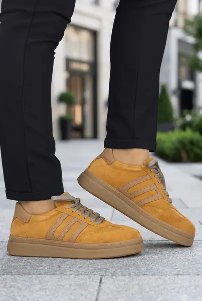 Sneakers din Piele Intoarsa CAMEL - GEZ COGNAC