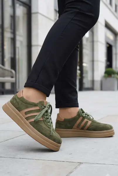 Sneakers din Piele Intoarsa VERDE - GEZ OLIVE
