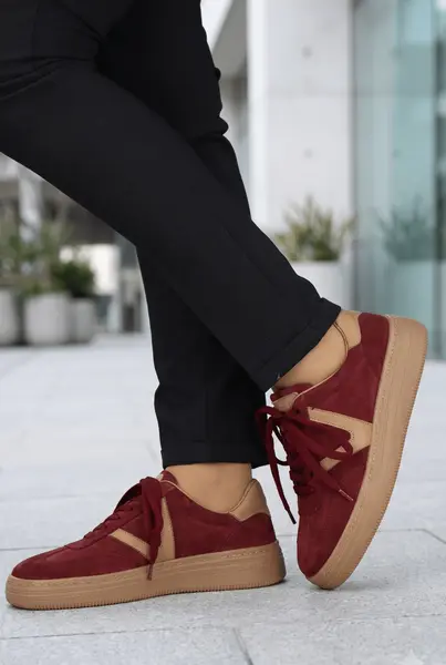 Sneakers din Piele Naturala Bordeaux - JOANA BORDO