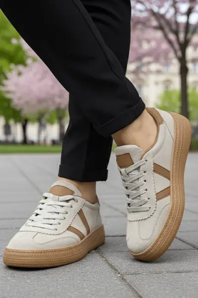 Sneakers din Piele Naturala Gri - JOANA TAUPE