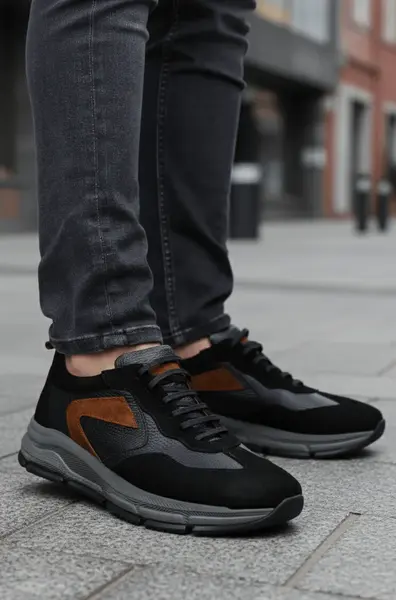 Sneakers din Piele Naturala Negri - VEX BLACK