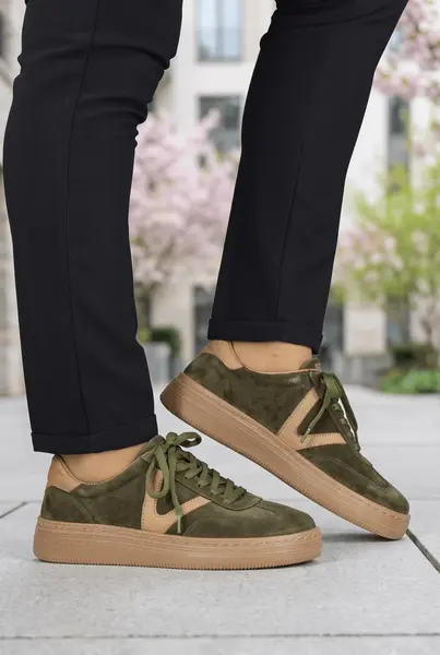 Sneakers din Piele Naturala Verde - JOANA OLIVE