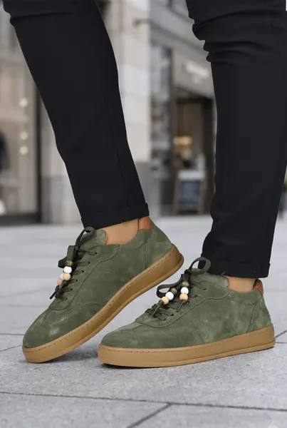 Sneakers din Piele Naturala Verde - JOANY OLIVE