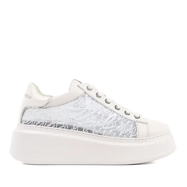 Sneakers femei Karl Lagerfeld Anakapri Script Lace Signia albi din piele și textil 2051DPF63510A