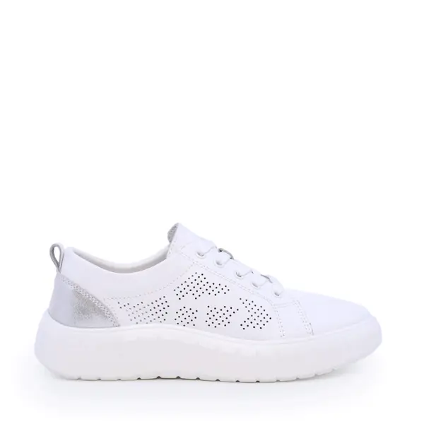 Sneakers ușori femei Benvenuti albi din piele cu perforații 1539DPF0401A