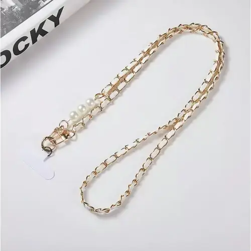 Snur telefon cu perle Lemontti, 120cm, Alb