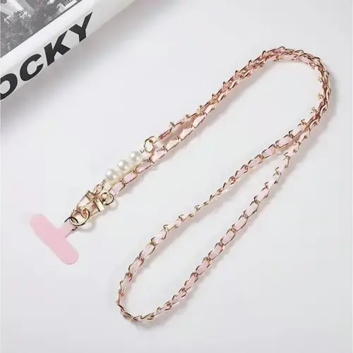 Snur telefon cu perle Lemontti, 120cm, Roz