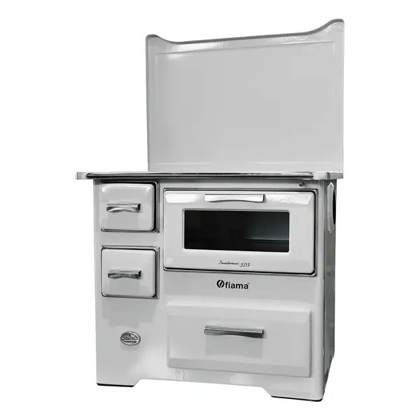 Soba de gatit si incalzit FIAMA SD 7 RS D, 7 Kw, cu cuptor de gatit si plita, culoare alb, evacuare partea dreapta