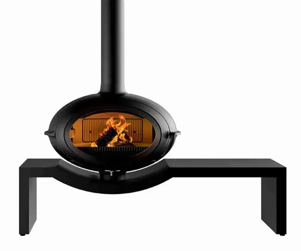 Soba pe lemne moderna din fonta cu suport tip banca Brio 7-10kW neagra