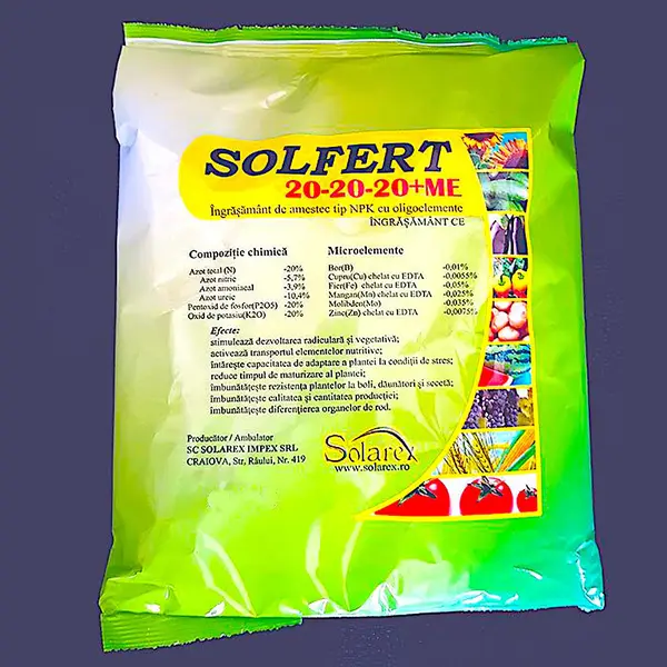 Solfert 20-20-20+ME 20 kg, ingrasamant foliar echilibrat tip NPK+ microelemente (Bor, Cupru, Fier, Mangan, Molibden, Zinc), stimuleaza dezvoltarea radiculara si vegetativa, imbunatateste calitatea si cantitatea productiei - Default Title