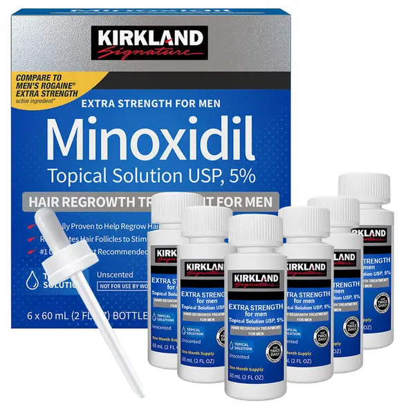 Solutie 12 Luni, Kirkland, Minoxidil, 5%, Tratament Impotriva Caderii Parului, 12x 60ml