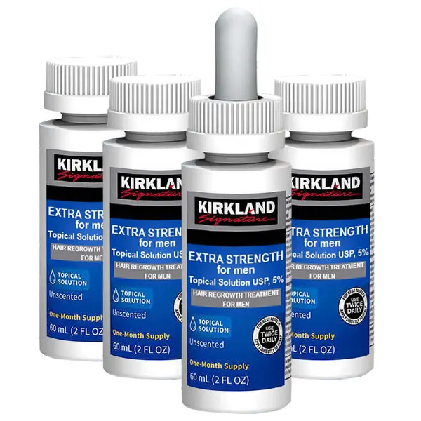 Solutie 4 Luni, Kirkland, Minoxidil, 5%, Tratament Impotriva Caderii Parului, Pipeta Inclusa, 4x 60ml