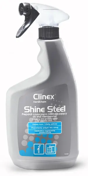Solutie curatare CLINEX Shine Steel, 650 ml, cu pulverizator, intretinerea suprafetelor din otel inoxidabil