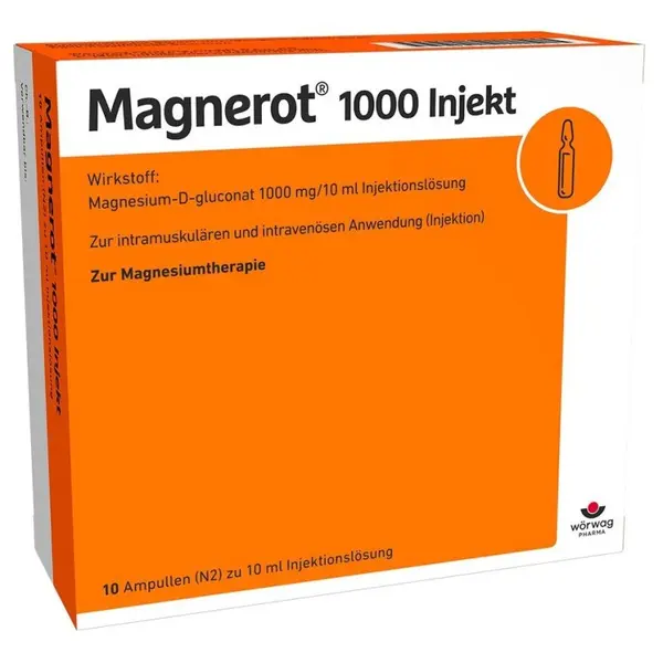Solutie Injectabila, Worwag Pharma, Magnerot 1000, pentru Deficientele de Magneziu, Destinat Administrării Intravenoase, 10 fiole x 10ml