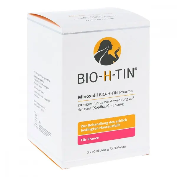 Solutie pentru Cresterea Parului, Bio-H-Tin, Minoxidil 2%, Pulverizator Inclus, 3x 60ml