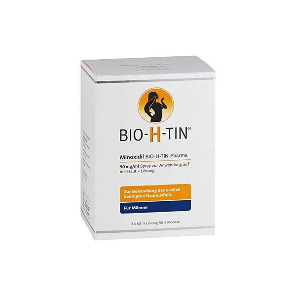 Solutie pentru Cresterea Parului, Bio-H-Tin, Minoxidil 5%, Pulverizator Inclus, 3x 60ml