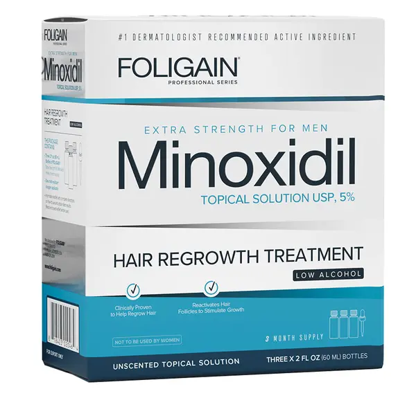 Solutie pentru Cresterea Parului, Foligain, Minoxidil 5%, cu Alcool Redus, Pipeta Inclusa, 3x 60ml