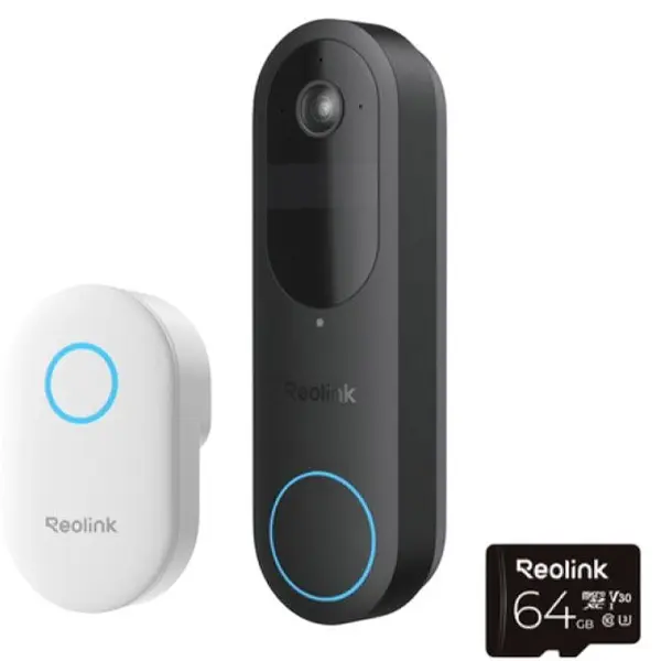 Sonerie wireless Wi-Fi dual band Reolink D340B+CHIME+64GB, 4 MP, 1.2 mm, 2.4-5 GHz, 7000 mAh, PIR, microfon si difuzor, slot card