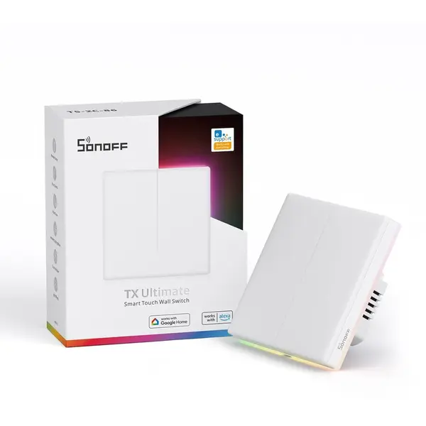 SONOFF Intrerupator Smart Sonoff T5-2C-86 WiF cu Full Touch (2 canale), Lumina LED 10A 2400W