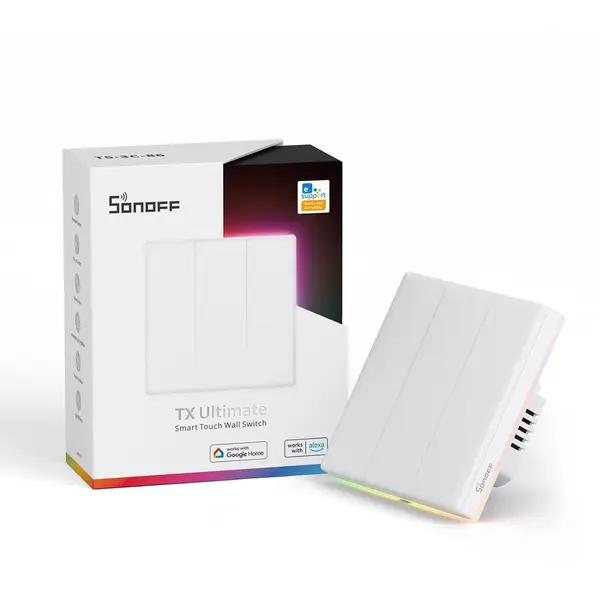 SONOFF Intrerupator Smart Sonoff T5-3C-86 WiF cu Full Touch (3 canale), Lumina LED 15A 3600W