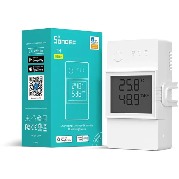 SONOFF Releu inteligent Wi-Fi Sonoff THR320D, 20A, Temperatura umiditate, Monitor LCD