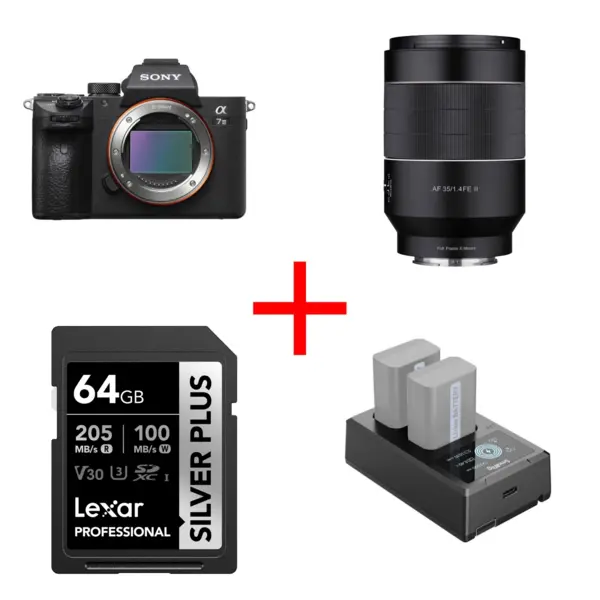 Sony A7 III + Obiectiv Samyang 35mm F1.4 FE, bonus card Lexar 64gb si incarcator