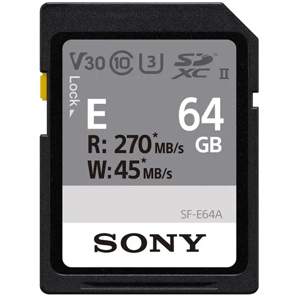 Sony Card Memorie Sony SF-E Series, tip SDXC, capacitate 64GB, interfata UHS-II, viteza Class 10, V30